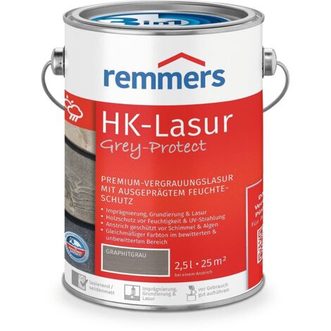 Remmers HK-Lasur 3in1 Grey-Protect graphitgrau, 2,5 Liter, Holzlasur für Vergrauung außen, 3 Holzschutz Produkte in einem, Feuchtigkeit- und UV-Schutz