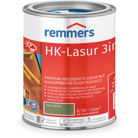 Remmers HK-Lasur 3in1 salzgrün, 0,75 Liter, Holzlasur aussen, 3facher Holzschutz mit Imprägnierung + Grundierung + Lasur, Feuchtigkeit- und UV-Schutz