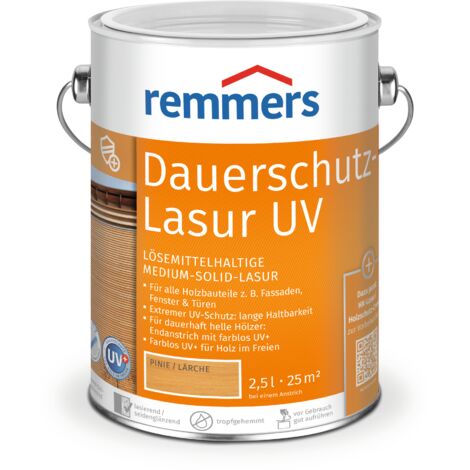Remmers Dauerschutz-Lasur UV pinie/lärche, 2,5 Liter, Holz UV-Schutz für außen, auch für helle Farbtöne und farblos UV+, blockfest, wetterbeständig