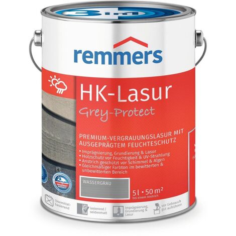 Remmers HK-Lasur 3in1 Grey-Protect wassergrau, 5 Liter, Holzlasur für Vergrauung außen, 3 Holzschutz Produkte in einem, Feuchtigkeit- und UV-Schutz