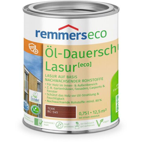 Remmers Öl-Dauerschutz-Lasur [eco] teak, 0,75 Liter, Öko Holzlasur für innen und außen, ökologisch, nachhaltig, vegan, bienenverträglich