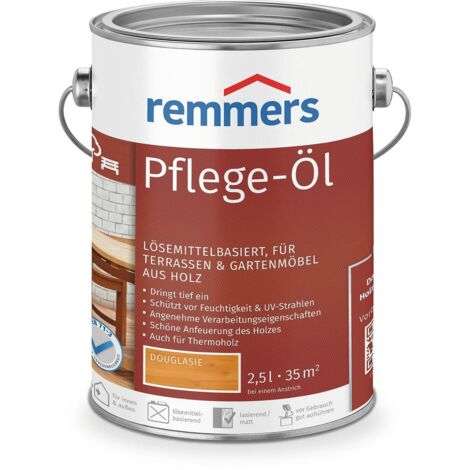 Remmers Pflege-Öl douglasie, 2,5 Liter, Holzöl für Holz innen und außen, wasserabweisend, wetterfest, für Gartenmöbel und Holzterrassen geeignet
