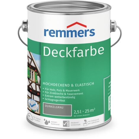 Remmers Deckfarbe dunkelgrau, 2,5 Liter, Deckfarbe für innen und außen, Wetterschutzfarbe viele Untergründe, hochdeckend, wetterfest (1/6)