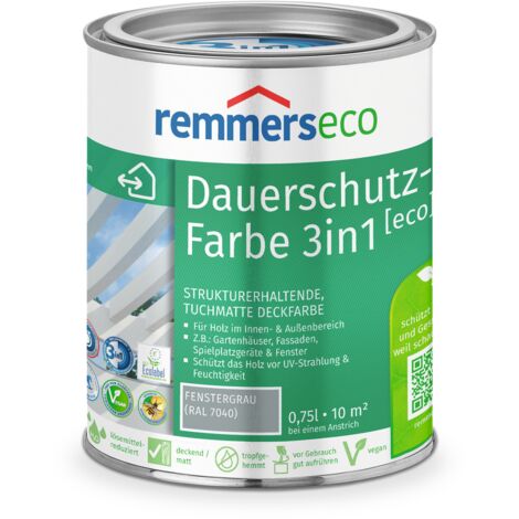 Remmers Öl-Farbe [eco] fenstergrau (RAL 7040), 0,75 Liter, Öko Farbe für Holz innen und außen, mit 3fach Schutz, nachhaltig, umweltfreundlich