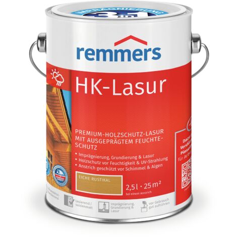Remmers HK-Lasur 3in1 eiche rustikal, 2,5 Liter, Holzlasur aussen, 3facher Holzschutz mit Imprägnierung + Grundierung + Lasur, Feuchtigkeit- und UV-Schutz