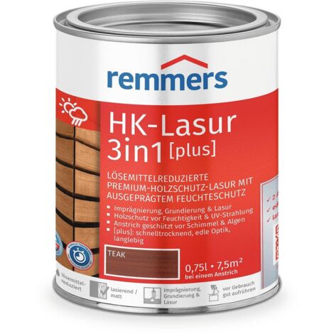 Remmers HK-Lasur 3in1 [plus] teak, matt, 0,75 Liter, Holzlasur, Premium Holzlasur außen, 3fach Holzschutz mit Imprägnierung + Grundierung + Lasur