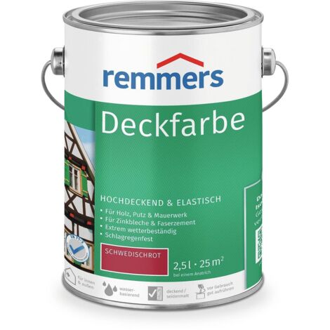 Remmers Deckfarbe schwedischrot, 2,5 Liter, Deckfarbe für innen und außen, Wetterschutzfarbe viele Untergründe, hochdeckend, wetterfest