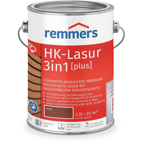 Remmers HK-Lasur 3in1 [plus] teak, matt, 2,5 Liter, Holzlasur, Premium Holzlasur außen, 3fach Holzschutz mit Imprägnierung + Grundierung + Lasur