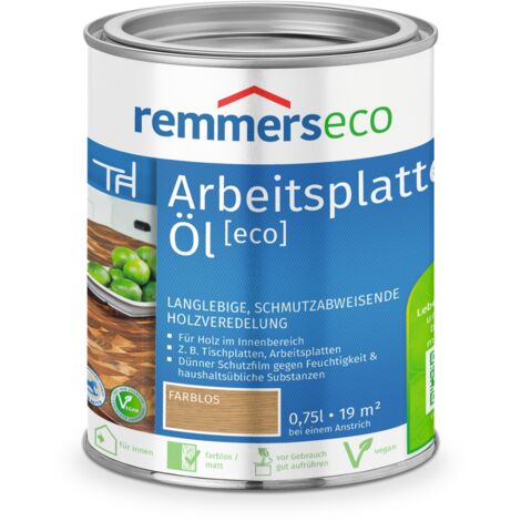 Remmers Arbeitsplatten-Öl [eco] farblos, 0,75 Liter, Arbeitsplattenöl für wasserbelastete Küchenutensilien, Arbeitsplatten, Tische und Möbel (1/5)