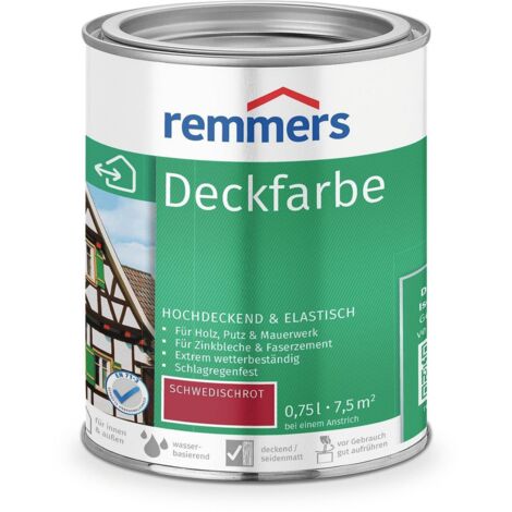 Remmers Deckfarbe schwedischrot, 0,75 Liter, Deckfarbe für innen und außen, Wetterschutzfarbe viele Untergründe, hochdeckend, wetterfest