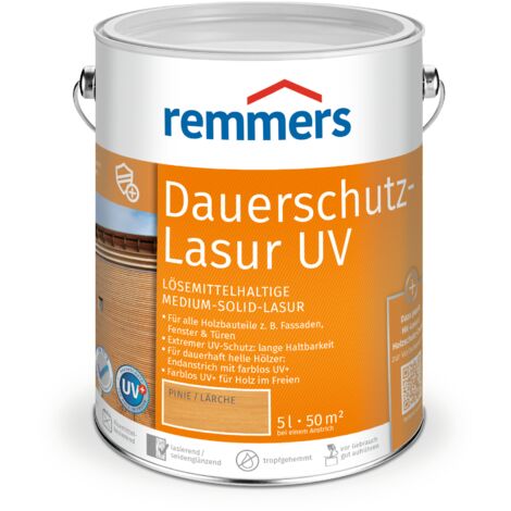 Remmers Dauerschutz-Lasur UV pinie/lärche, 5 Liter, Holz UV-Schutz für außen, auch für helle Farbtöne und farblos UV+, blockfest, wetterbeständig