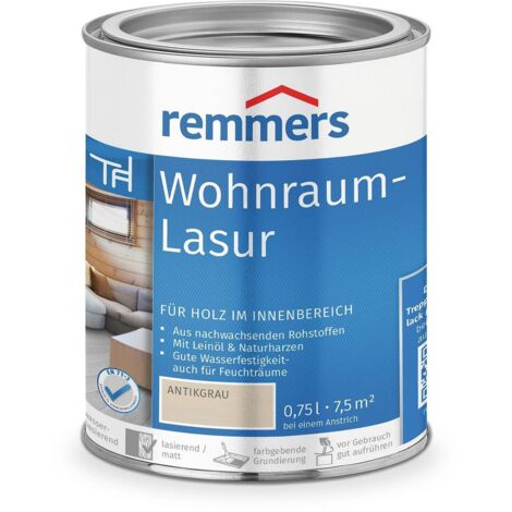 Remmers Wohnraum-Lasur antikgrau, 0,75 Liter, Holzlasur innen, für Möbel, Böden, Innentüren und Treppen geeignet, mit Abperleffekt