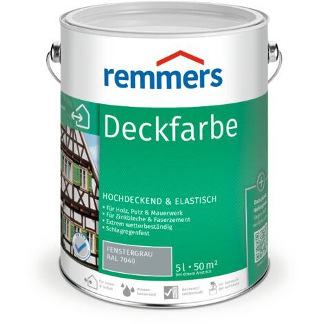 Remmers Deckfarbe fenstergrau (RAL 7040), 5 Liter, Deckfarbe für innen und außen, Wetterschutzfarbe viele Untergründe, hochdeckend, wetterfest