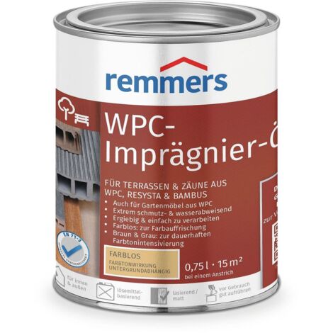 Remmers WPC-Imprägnier-Öl farblos, 0,75 Liter, WPC Öl für innen und außen, für Terrassen, Zäune oder Gartenmöbel aus WPC, Resysta und Bambus geeignet