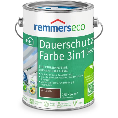 Remmers Öl-Farbe [eco] nussbraun, 2,5 Liter, Öko Farbe für Holz innen und außen, mit 3fach Schutz, nachhaltig, umweltfreundlich