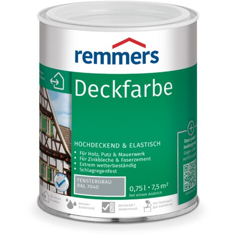 Remmers Deckfarbe fenstergrau (RAL 7040), 0,75 Liter, Deckfarbe für innen und außen, Wetterschutzfarbe viele Untergründe, hochdeckend, wetterfest