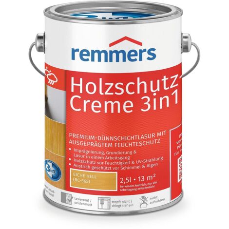 Remmers Holzschutz-Creme 3in1 eiche hell, 2,5 Liter, tropffreie Holzlasur für aussen, 3facher Holzschutz mit Imprägnierung + Grundierung + Lasur