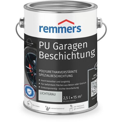 Remmers PU Garagenbeschichtung lichtgrau, matt, 2,5 Liter, Beton- und Bodenfarbe, für Garagen, abriebfest und beständig gegen Weichmacher