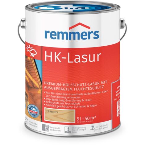 Remmers HK-Lasur 3in1 farblos, 5 Liter, Holzlasur aussen, 3facher Holzschutz mit Imprägnierung + Grundierung + Lasur, Feuchtigkeit- und UV-Schutz