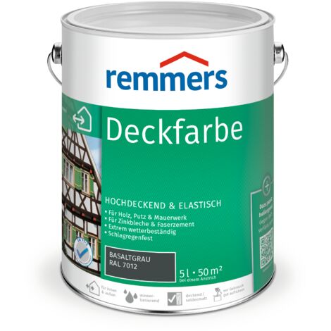 Remmers Deckfarbe basaltgrau (RAL 7012), 5 Liter, Deckfarbe für innen und außen, Wetterschutzfarbe viele Untergründe, hochdeckend, wetterfest