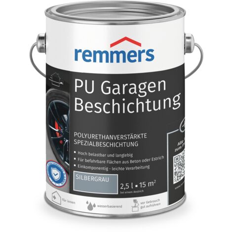 Remmers PU Garagenbeschichtung silbergrau, matt, 2,5 Liter, Beton- und Bodenfarbe, für Garagen, abriebfest und beständig gegen Weichmacher