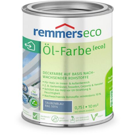 Remmers Öl-Farbe [eco] taubenblau (RAL 5014), 0,75 Liter, Öko Farbe für Holz innen und außen, mit 3fach Schutz, nachhaltig, umweltfreundlich