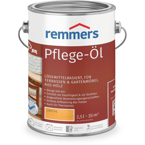 Remmers Pflege-Öl lärche, 2,5 Liter, Holzöl für Holz innen und außen, wasserabweisend, wetterfest, für Gartenmöbel und Holzterrassen geeignet