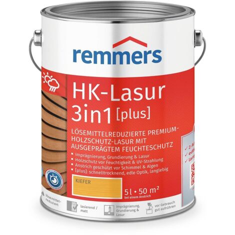 Remmers HK-Lasur 3in1 [plus] kiefer, matt, 5 Liter, Holzlasur, Premium Holzlasur außen, 3fach Holzschutz mit Imprägnierung + Grundierung + Lasur