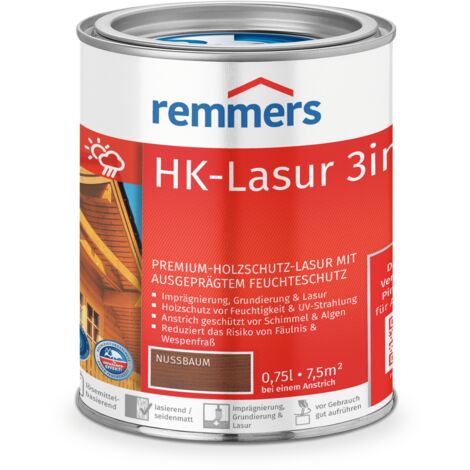 Remmers HK-Lasur 3in1 nussbaum, 0,75 Liter, Holzlasur aussen, 3facher Holzschutz mit Imprägnierung + Grundierung + Lasur, Feuchtigkeit- und UV-Schutz