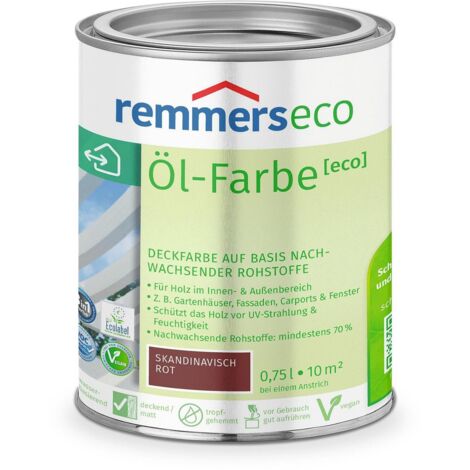 Remmers Öl-Farbe [eco] skandinavisch rot, 0,75 Liter, Öko Farbe für Holz innen und außen, mit 3fach Schutz, nachhaltig, umweltfreundlich