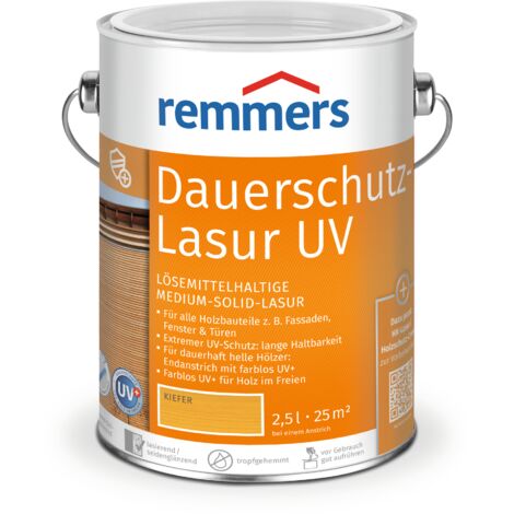 Remmers Dauerschutz-Lasur UV kiefer, 2,5 Liter, Holz UV-Schutz für außen, auch für helle Farbtöne und farblos UV+, blockfest, wetterbeständig