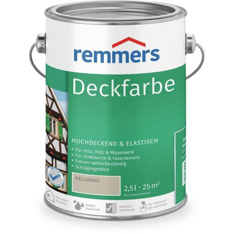 Remmers Deckfarbe hellgrau, 2,5 Liter, Deckfarbe für innen und außen, Wetterschutzfarbe viele Untergründe, hochdeckend, wetterfest
