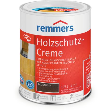 Remmers Holzschutz-Creme 3in1 palisander, 0,75 Liter, tropffreie Holzlasur für aussen, 3facher Holzschutz mit Imprägnierung + Grundierung + Lasur