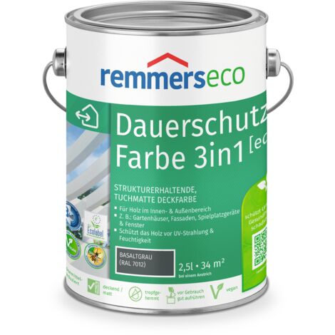 Remmers Öl-Farbe [eco] basaltgrau (RAL 7012), 2,5 Liter, Öko Farbe für Holz innen und außen, mit 3fach Schutz, nachhaltig, umweltfreundlich