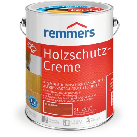 Remmers Holzschutz-Creme 3in1 mahagoni, 5 Liter, tropffreie Holzlasur für aussen, 3facher Holzschutz mit Imprägnierung + Grundierung + Lasur