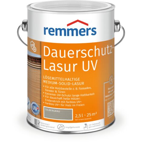 Remmers Dauerschutz-Lasur UV silbergrau, 2,5 Liter, Holz UV-Schutz für außen, auch für helle Farbtöne und farblos UV+, blockfest, wetterbeständig