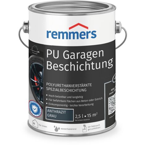 Remmers PU Garagenbeschichtung anthrazit, matt, 2,5 Liter, Beton- und Bodenfarbe, für Garagen, abriebfest und beständig gegen Weichmacher