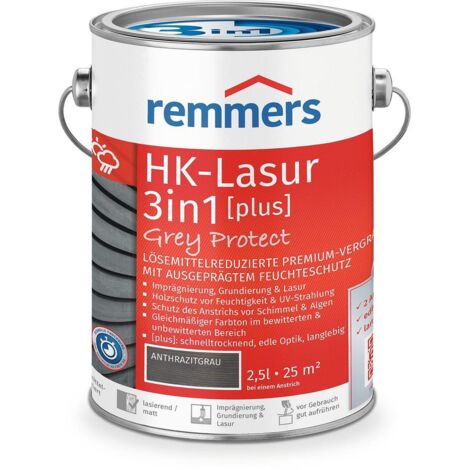 Remmers HK-Lasur 3in1 Grey Protect [plus] anthrazitgrau, matt, 2,5 Liter, Holzlasur, Premium Holzlasur außen, natürliche Grautöne, 3in1 Holzschutz (1/5)