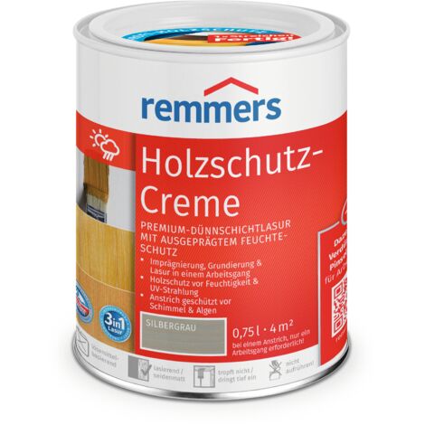 Remmers Holzschutz-Creme 3in1 silbergrau, 0,75 Liter, tropffreie Holzlasur für aussen, 3facher Holzschutz mit Imprägnierung + Grundierung + Lasur