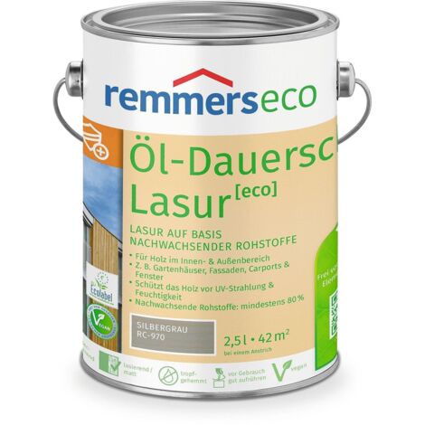 Remmers Öl-Dauerschutz-Lasur [eco] silbergrau, 2,5 Liter, Öko Holzlasur für innen und außen, ökologisch, nachhaltig, vegan, bienenverträglich