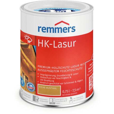 Remmers HK-Lasur 3in1 eiche rustikal, 0,75 Liter, Holzlasur aussen, 3facher Holzschutz mit Imprägnierung + Grundierung + Lasur, Feuchtigkeit- und UV-Schutz