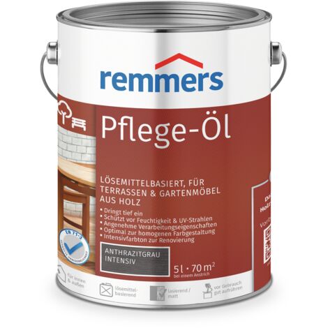Remmers Pflege-Öl anthrazitgrau intensiv, 5 Liter, Holzöl für Holz innen und außen, wasserabweisend, wetterfest, für Gartenmöbel und Holzterrassen geeignet