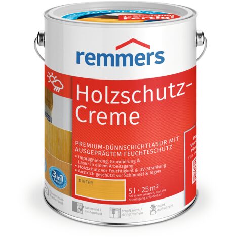 Remmers Holzschutz-Creme 3in1 kiefer, 5 Liter, tropffreie Holzlasur für aussen, 3facher Holzschutz mit Imprägnierung + Grundierung + Lasur