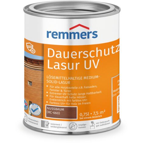 Remmers Dauerschutz-Lasur UV nussbaum, 0,75 Liter, Holz UV-Schutz für außen, auch für helle Farbtöne und farblos UV+, blockfest, wetterbeständig
