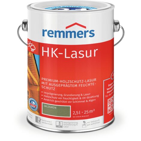 Remmers HK-Lasur 3in1 salzgrün, 2,5 Liter, Holzlasur aussen, 3facher Holzschutz mit Imprägnierung + Grundierung + Lasur, Feuchtigkeit- und UV-Schutz