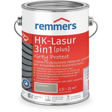 Remmers HK-Lasur 3in1 Grey Protect [plus] silbergrau, matt, 2,5 Liter, Holzlasur, Premium Holzlasur außen, natürliche Grautöne, 3in1 Holzschutz