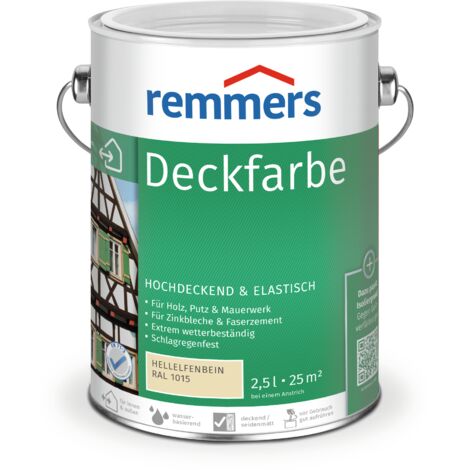 Remmers Deckfarbe hellelfenbein (RAL 1015), 2,5 Liter, Deckfarbe für innen und außen, Wetterschutzfarbe viele Untergründe, hochdeckend, wetterfest