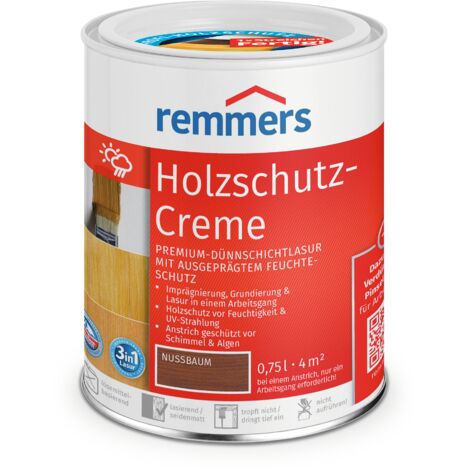 Remmers Holzschutz-Creme 3in1 nussbaum, 0,75 Liter, tropffreie Holzlasur für aussen, 3facher Holzschutz mit Imprägnierung + Grundierung + Lasur