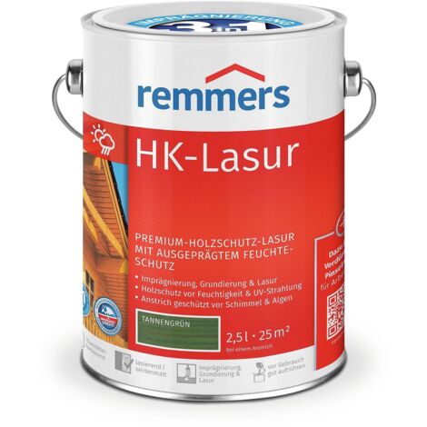 Remmers HK-Lasur 3in1 tannengrün, 2,5 Liter, Holzlasur aussen, 3facher Holzschutz mit Imprägnierung + Grundierung + Lasur, Feuchtigkeit- und UV-Schutz