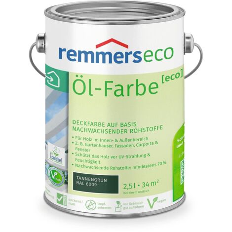 Remmers Öl-Farbe [eco] tannengrün (RAL 6009), 2,5 Liter, Öko Farbe für Holz innen und außen, mit 3fach Schutz, nachhaltig, umweltfreundlich